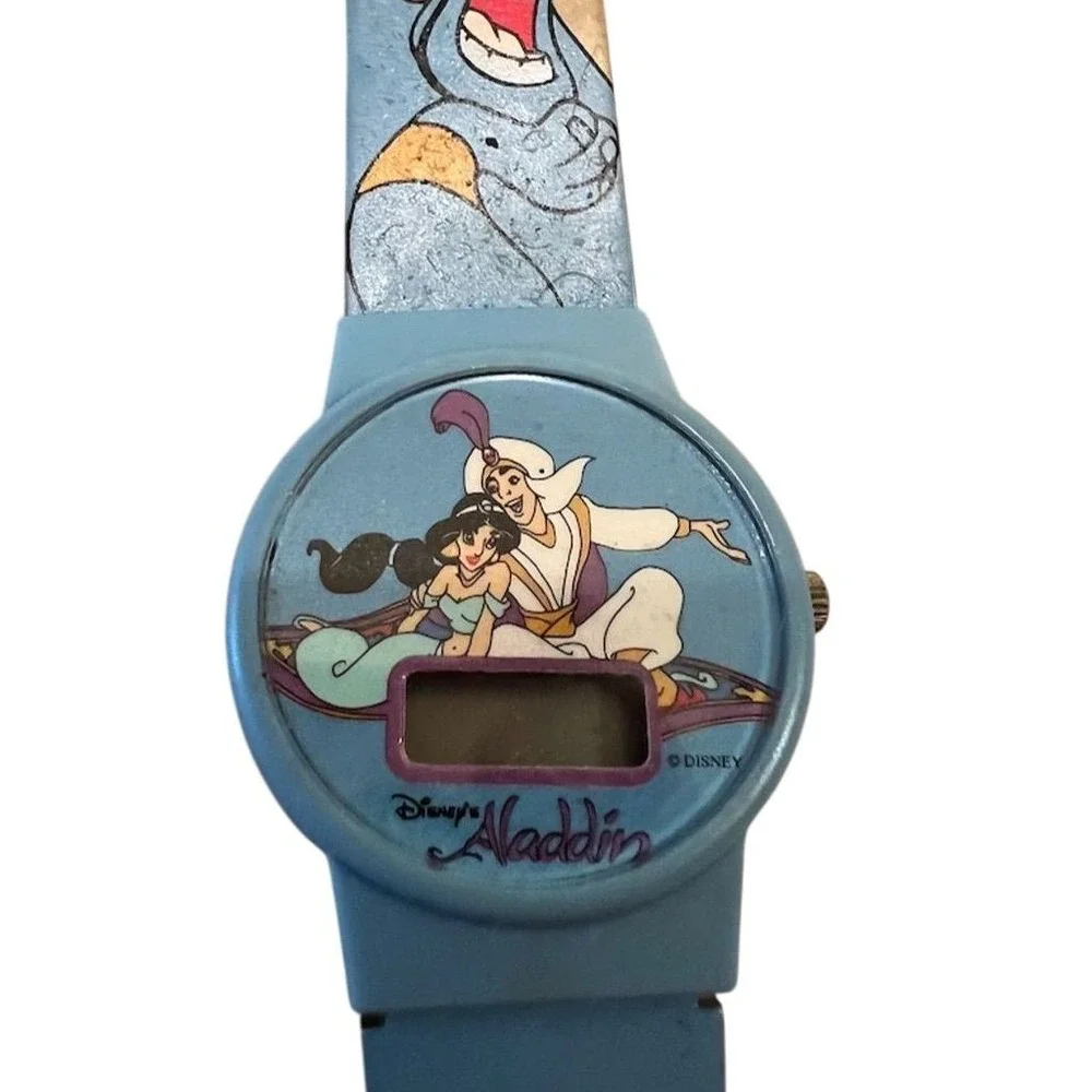 Vintage Disney Aladdin Genie Kids Digital Watch Blue Quartz tested